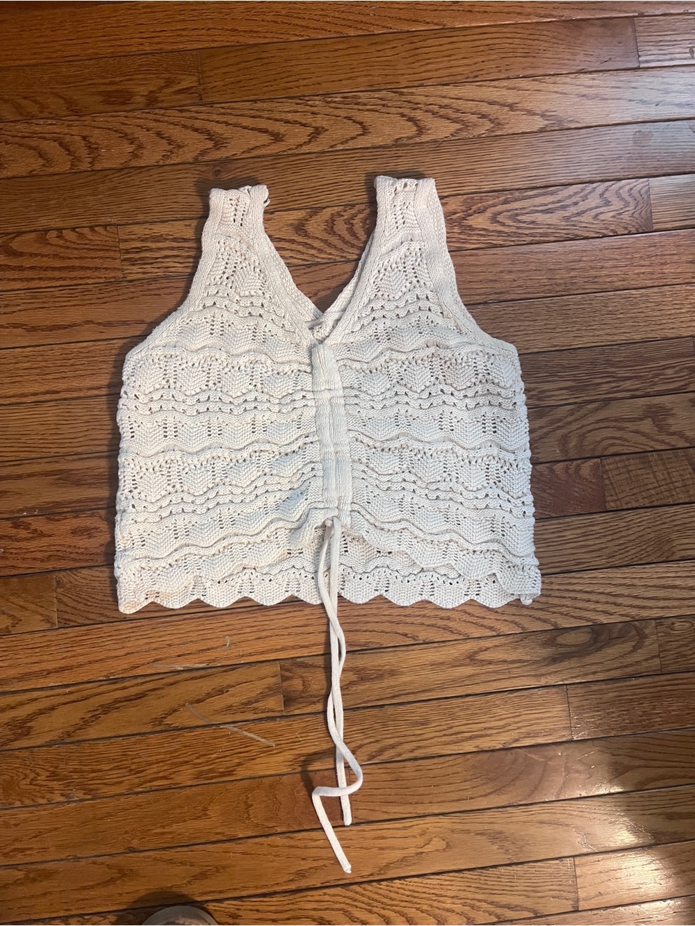 Jessica Simpson Cream Crochet Tie-Front Knit Top